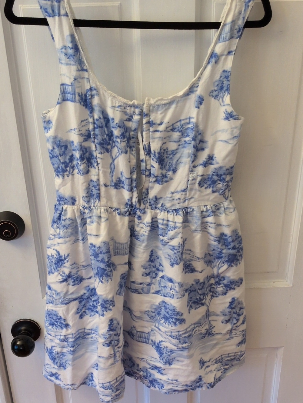 Japna White Mini Sundress with Blue Toile Print